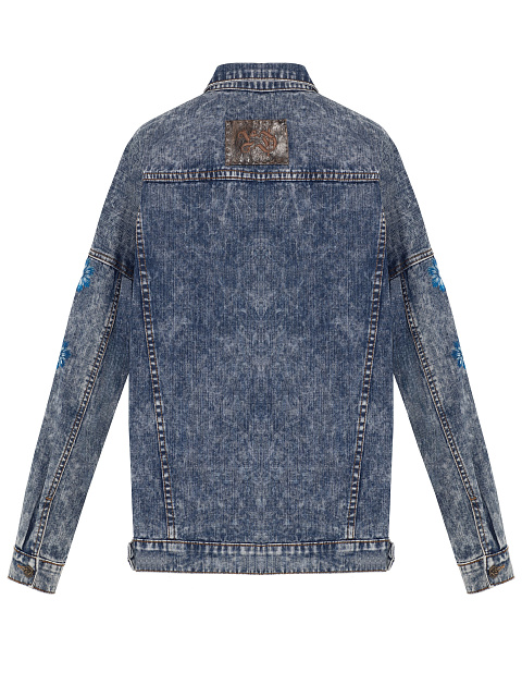 Blue Boiled Denim Jacket With Embroidery On The Sleeves, 2