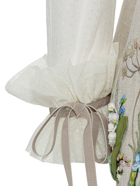 Beige Floral Embroidery Linen Mini Dress, 3 Beige Floral Embroidery Linen Mini Dress, 3