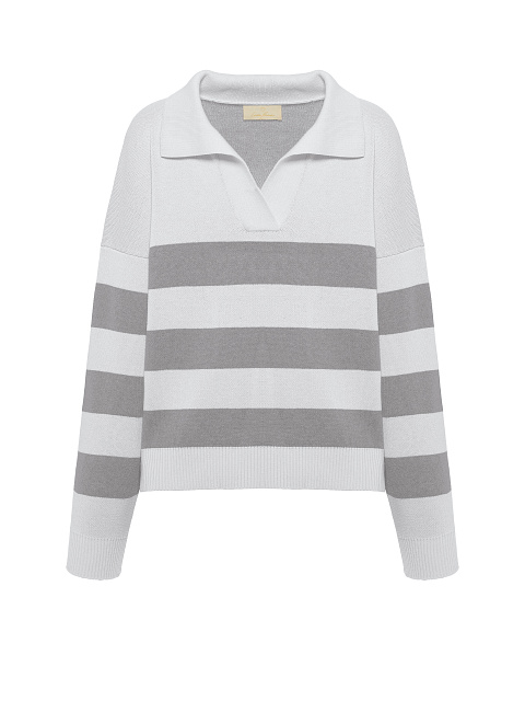 White & Grey Striped Cotton Pullover, 1 White & Grey Striped Cotton Pullover, 1