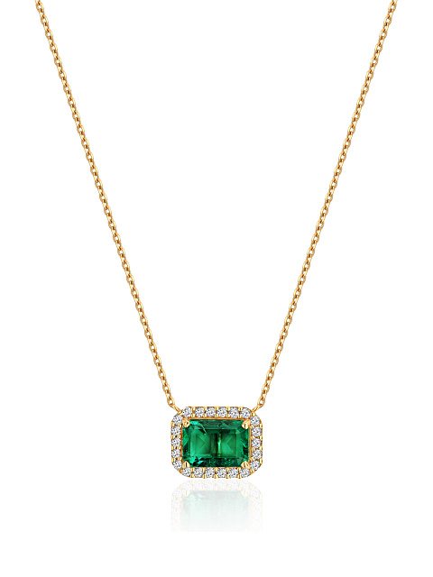 Emerald, Round Diamond & Gold Necklace, 1