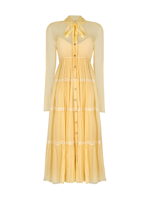 Yellow Chiffon Midi Dress, 1