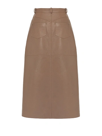 Beige Leather Midi Skirt, 2