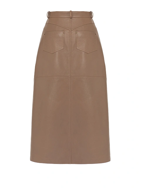 Beige Leather Midi Skirt, 2 Beige Leather Midi Skirt, 2