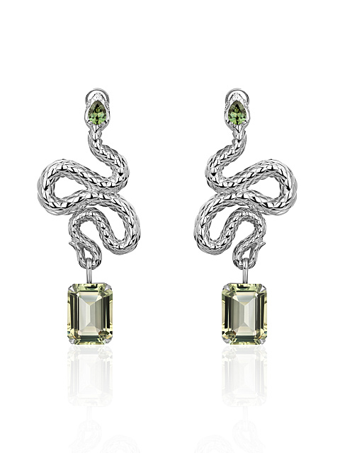 White Gold, Prasiolite, Sapphires & Diamonds Earrings, 1