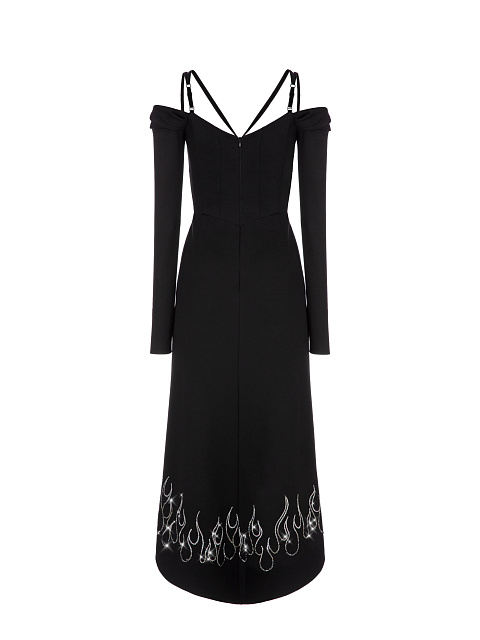 Black Rayon Rhinestones Midi Dress, 2 Black Rayon Rhinestones Midi Dress, 2