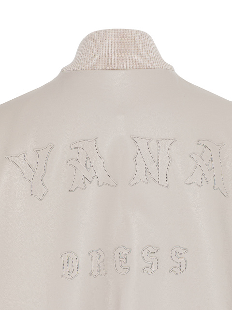 Light Beige Oversized Leather Bomber Jacket, 5