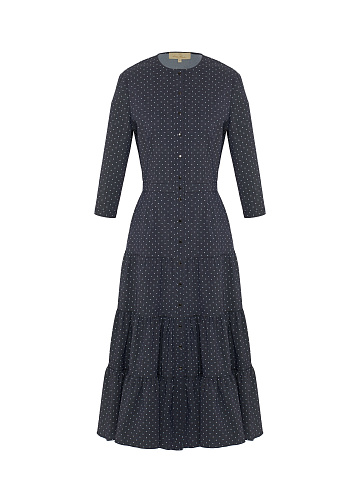 Navy Blue Polka Dot Printed Midi Dress, 1