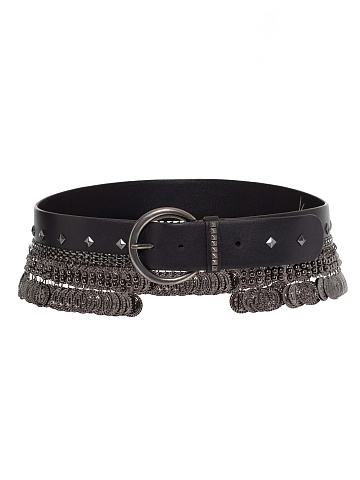 Black leather belt with decor, 1