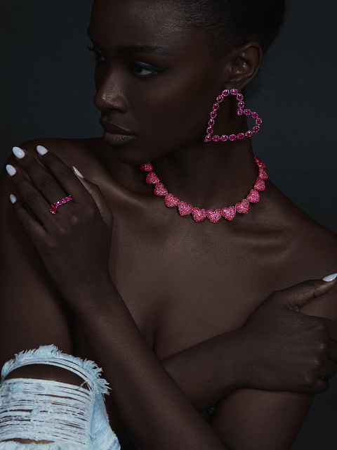 Red Rhodium Plated Gold & Heart-Shaped Ruby Necklace, 5