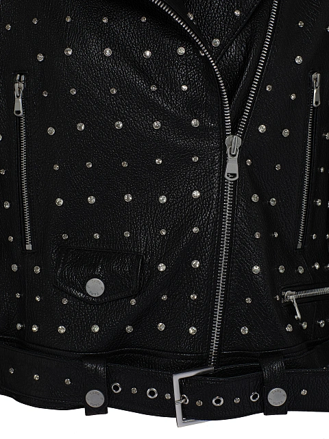 Black Rhinestones Leather Biker Jacket, 3 Black Rhinestones Leather Biker Jacket, 3
