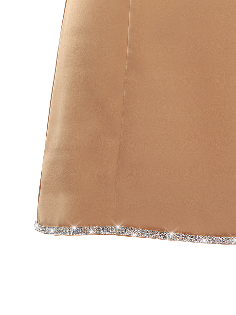 Rhinestones Trimmed Tan Satin Mini Dress, 3 Rhinestones Trimmed Tan Satin Mini Dress, 3