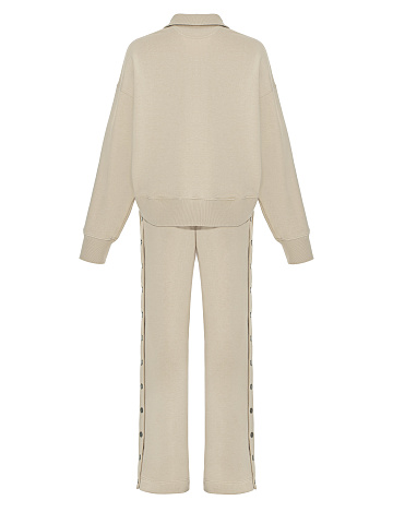 Beige "Yana" Embroidered Jersey Suit, 2