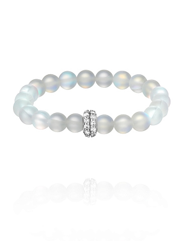 Silver bracelet with moonstone beads and cubic zirconia, 1