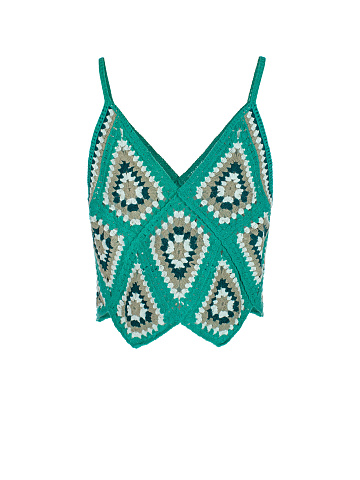 Turquoise & Beige Crochet Knitted Top, 2