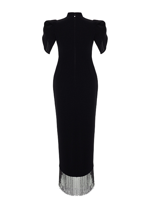 Black Beaded Fringe Silk Maxi Dress, 2 Black Beaded Fringe Silk Maxi Dress, 2