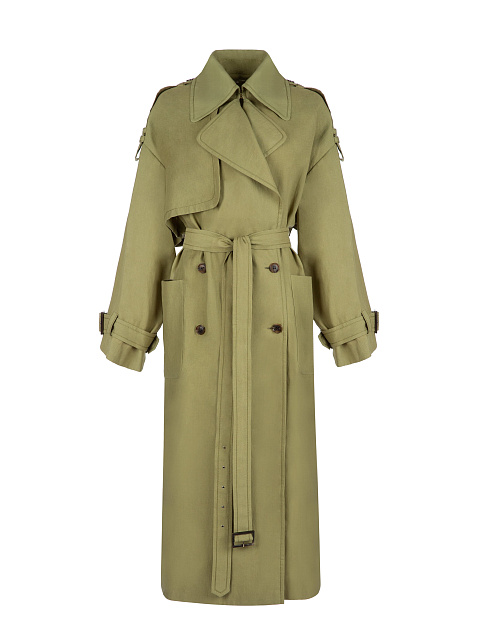 Olive-Green Double-Breasted Linen Coat , 2 Olive-Green Double-Breasted Linen Coat , 2