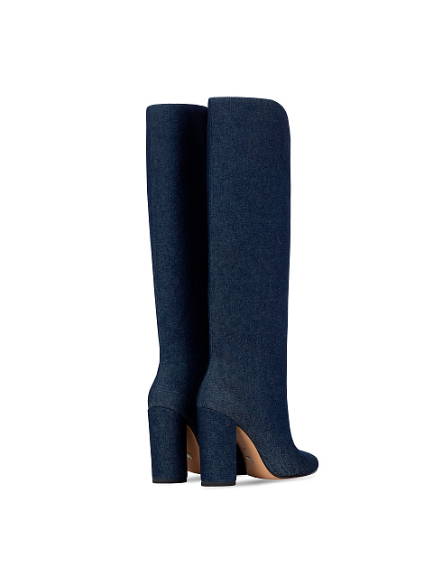 Blue Denim Heeled Tall Boots, 3