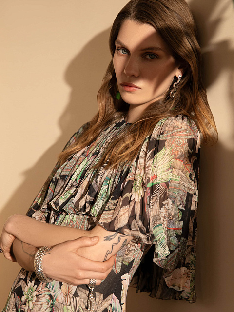 Black Floral Print Chiffon Mini Dress, 3