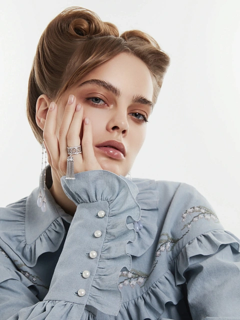 White Gold Diamond Tassel Ring, 5