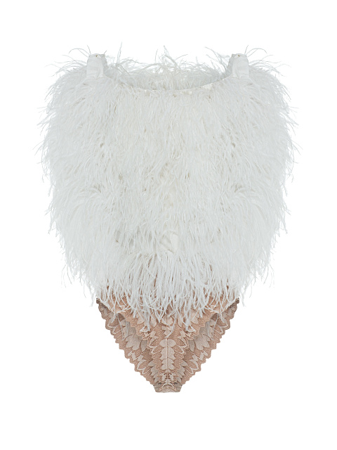 White bodysuit with feathers, 2