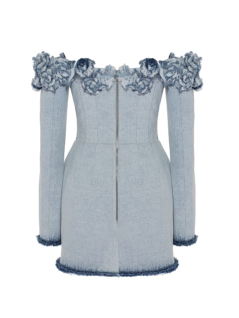 Light Blue Washed Denim Rose Mini Dress, 3 Light Blue Washed Denim Rose Mini Dress, 3