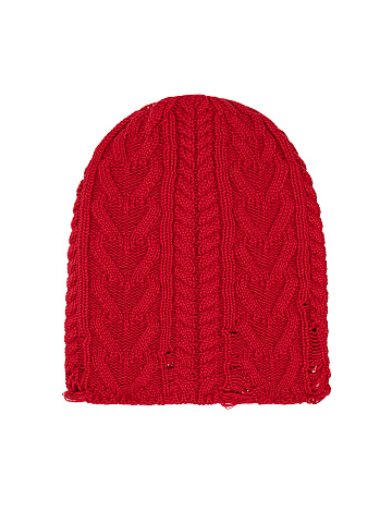 Red Distressed Cotton Beanie, 1
