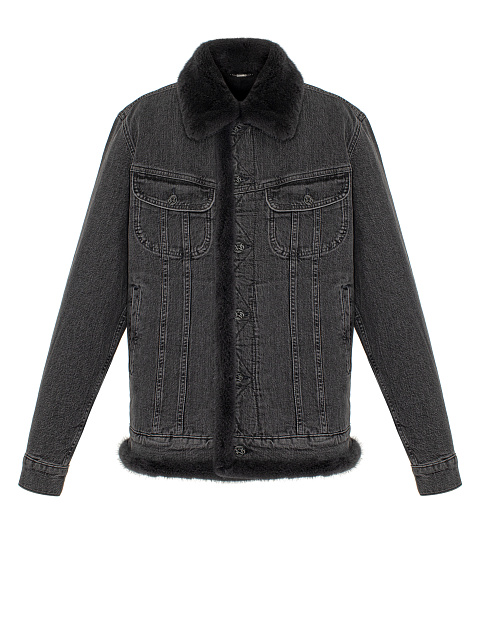 Dark Grey Denim & Mink Fur Jacket, 1