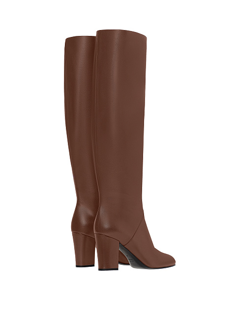 Brown Leather Round Toe Long Boots, 3