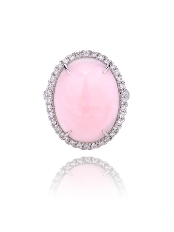 White gold ring with pink opal and diamonds, 2