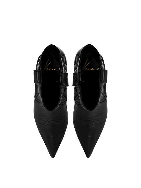 Black Leather High Heel Cowboy Boots, 8