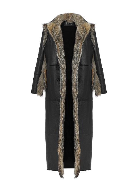 Fox Fur Trimmed Black Shearling Coat, 1 Fox Fur Trimmed Black Shearling Coat, 1