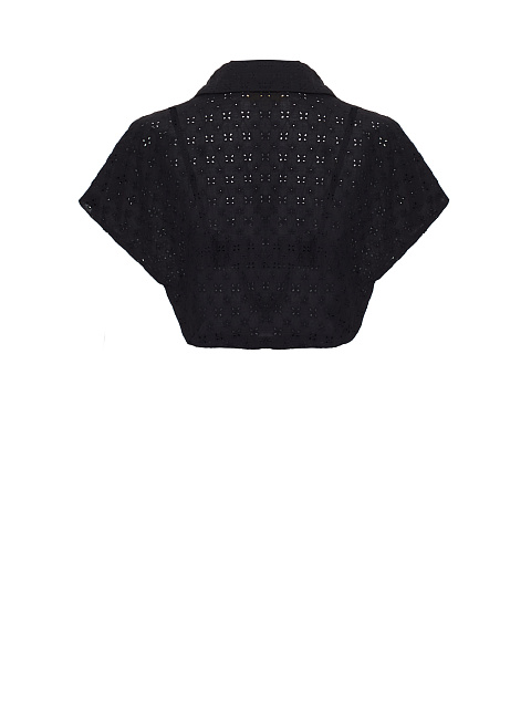 Black Cotton Lace Set Of Bra & Cropped Shirt, 3 Black Cotton Lace Set Of Bra & Cropped Shirt, 3