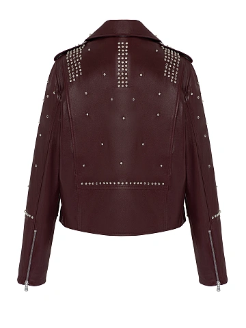 Bordeaux Studded Leather Biker Jacket, 2