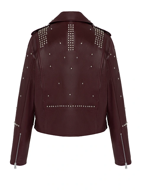 Bordeaux Studded Leather Biker Jacket, 2 Bordeaux Studded Leather Biker Jacket, 2
