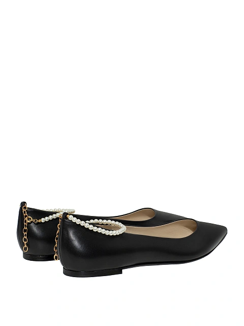 Black Pearls Leather Mary Jane Shoes, 3