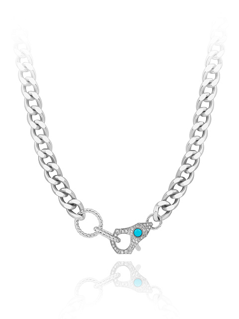 Cabochon Turquoise & Cubic Zirconia & Silver Chain, 1