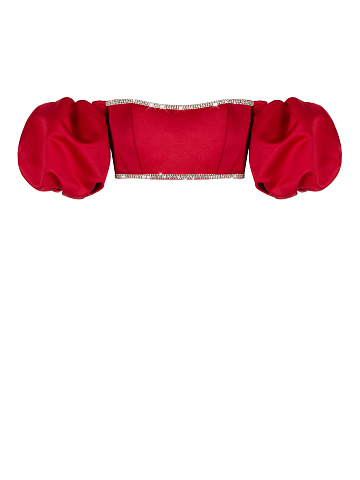 Red Rhinestones Trimmed Satin Top, 1