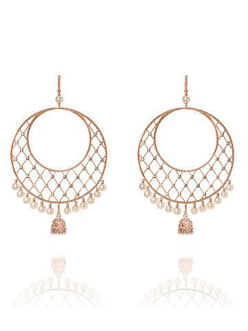 Rose Gold, Diamonds & Pearls Hoop Earrings, 1