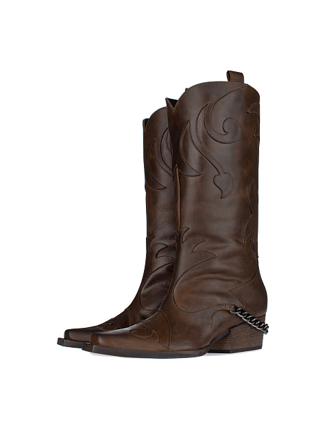 Brown Leather Embroidered Cowboy Boots, 1