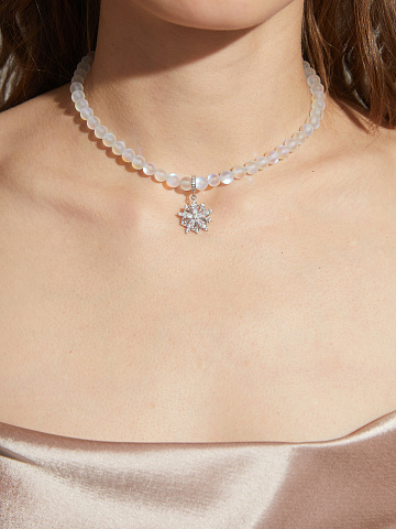 Moonstone, Cubic Zirconia & Silver Choker Necklace, 2