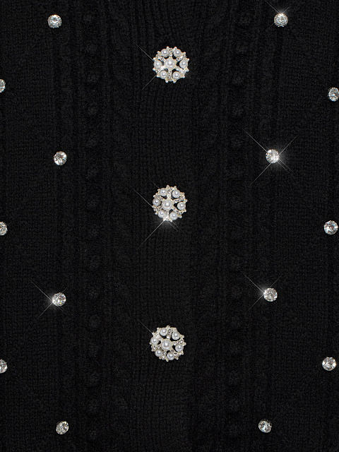 Black cashmere cardigan with rhinestones, 4