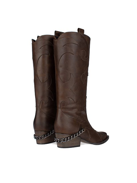 Brown Leather Embroidered Cowboy Boots, 3