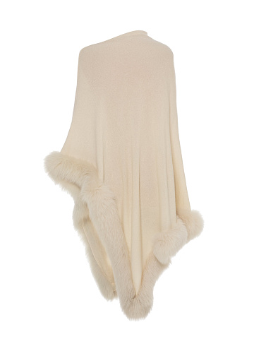Milky Cashmere Poncho With Fox Fur, 2