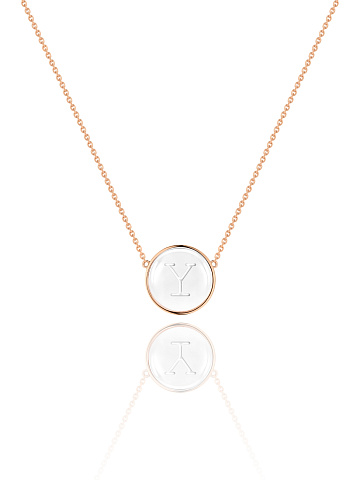 Necklace with a pendant with the letter Y in rose gold with rock crystal, 1
