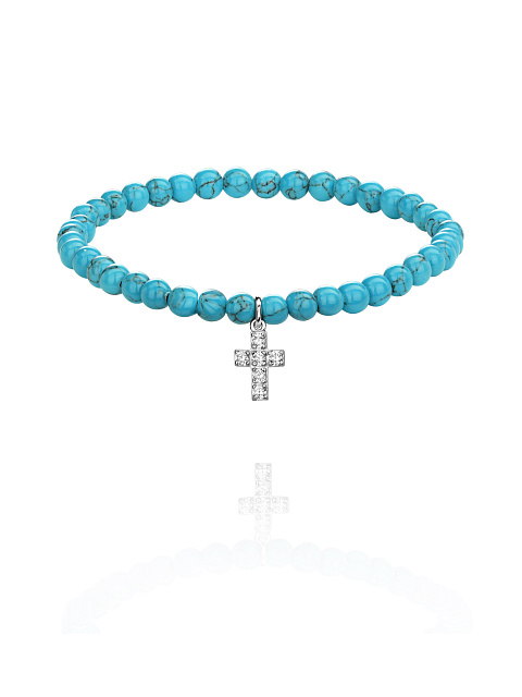 Turquoise & Cubic Zirkonia Silver Cross Bracelet, 1