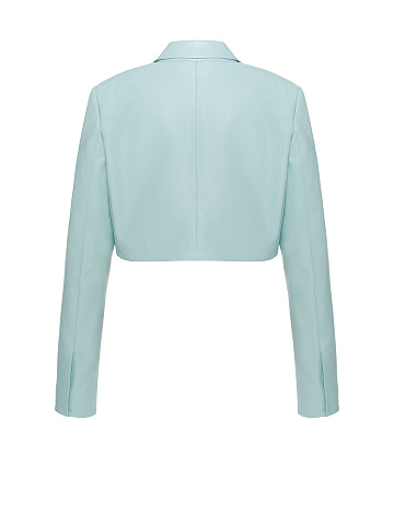 Light Blue Cropped Leather Blazer, 2