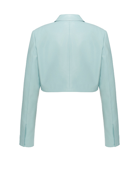 Light Blue Cropped Leather Blazer, 2