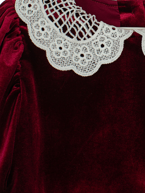 Bordeaux Lace Collar Velvet Girl's Dress, 5 Bordeaux Lace Collar Velvet Girl's Dress, 5