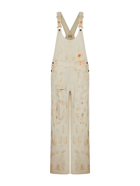 Beige Distressed Denim Jumpsuit, 1 Beige Distressed Denim Jumpsuit, 1