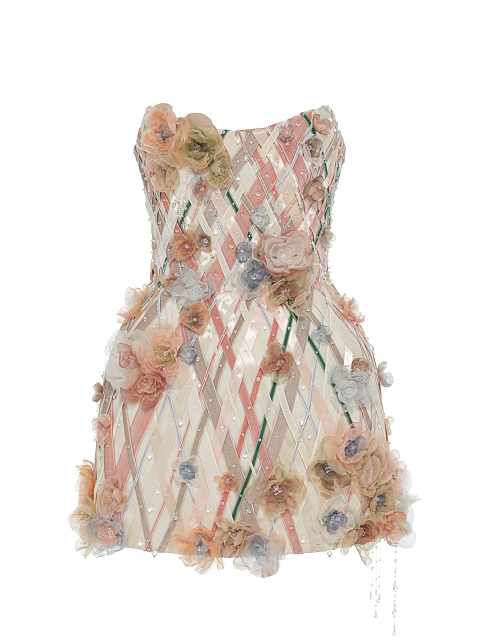 Milky Mini Dress With Ribbons And Crystals, 1 Milky Mini Dress With Ribbons And Crystals, 1